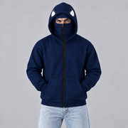 Navy balaclava Spider Back Print Fleece Hoodie
