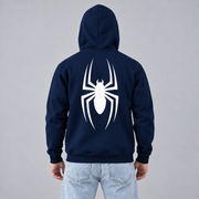 Navy balaclava Spider Back Print Fleece Hoodie