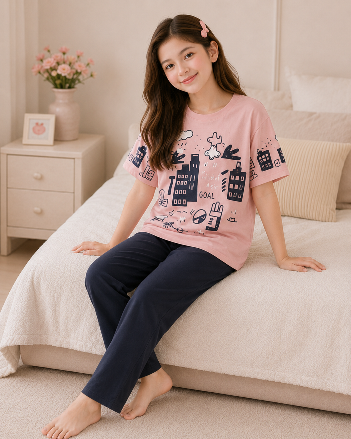Pack of 2 Girls Night Suits – Grey Planet + Pink Planet