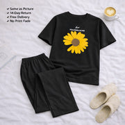Yellow Sunflower Black Night Suit