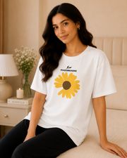 Yellow Sunflower White & Black Night Suit – view 3