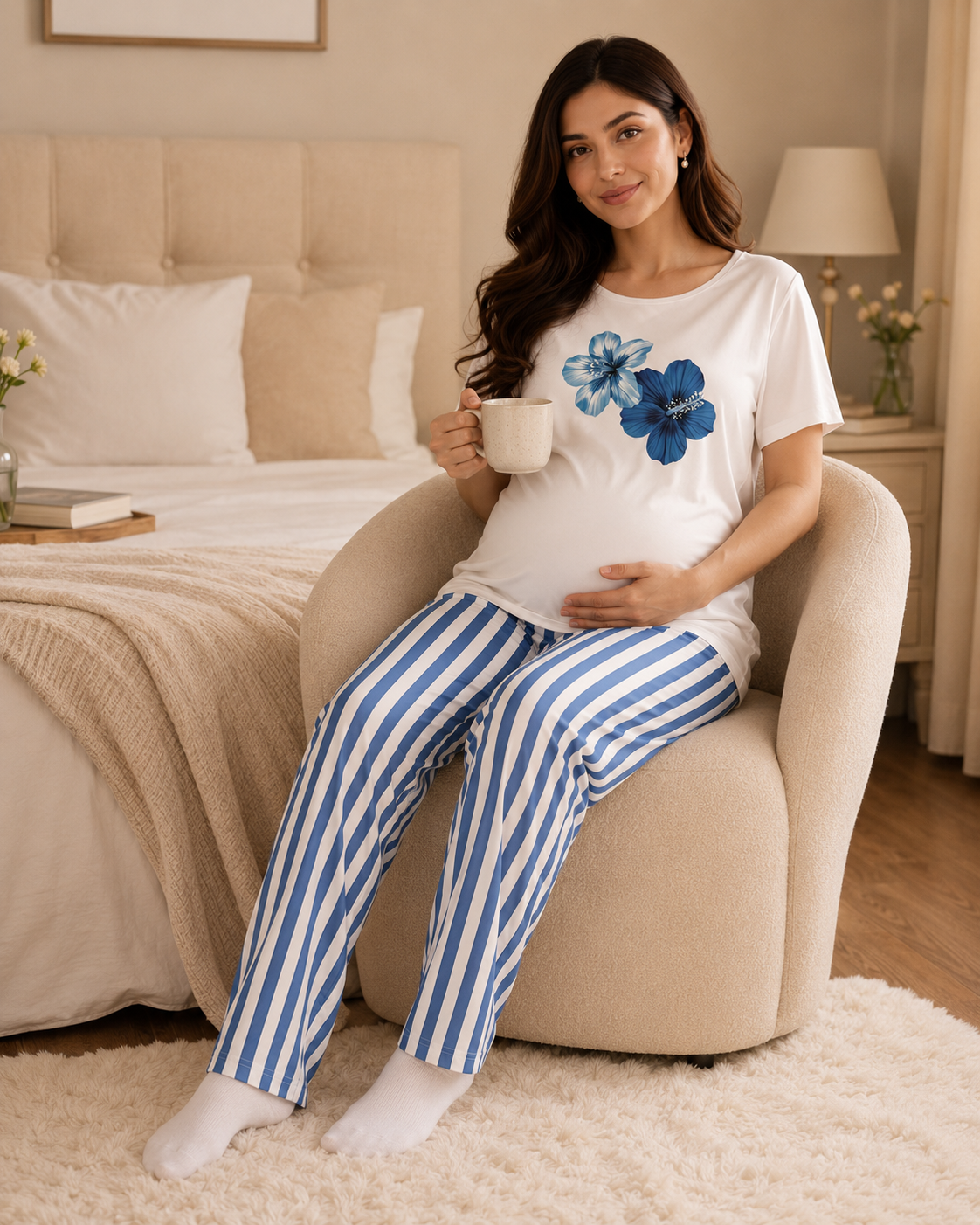 Blue Flower Maternity Night Suit – view 4