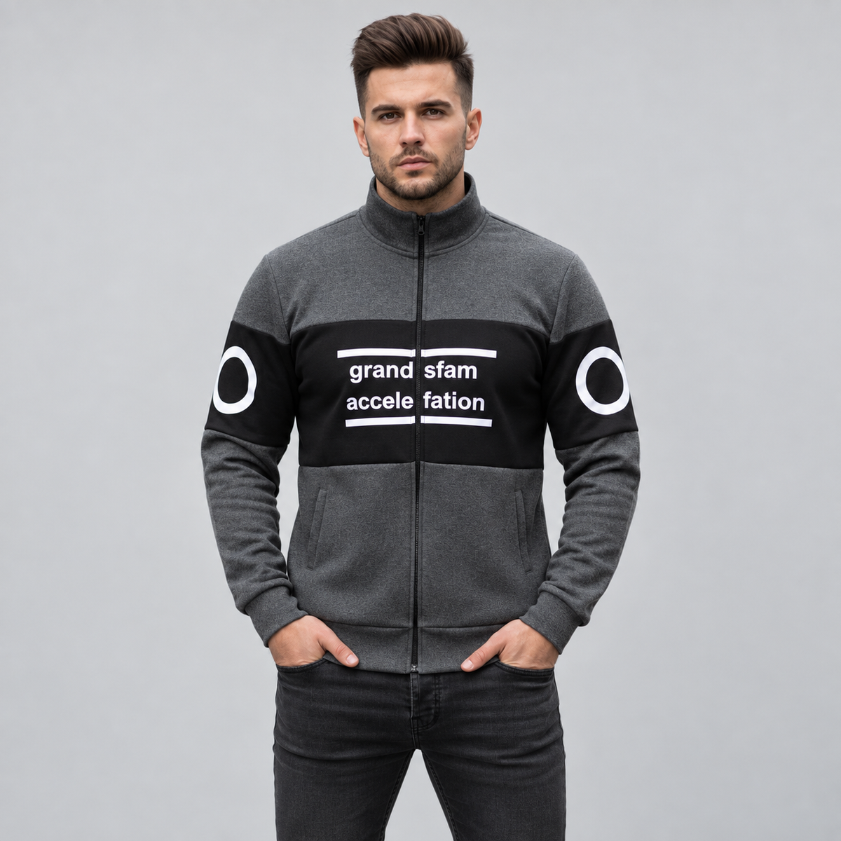 Charcoal & Black Colourblock Fleece Zip-Up Jacket