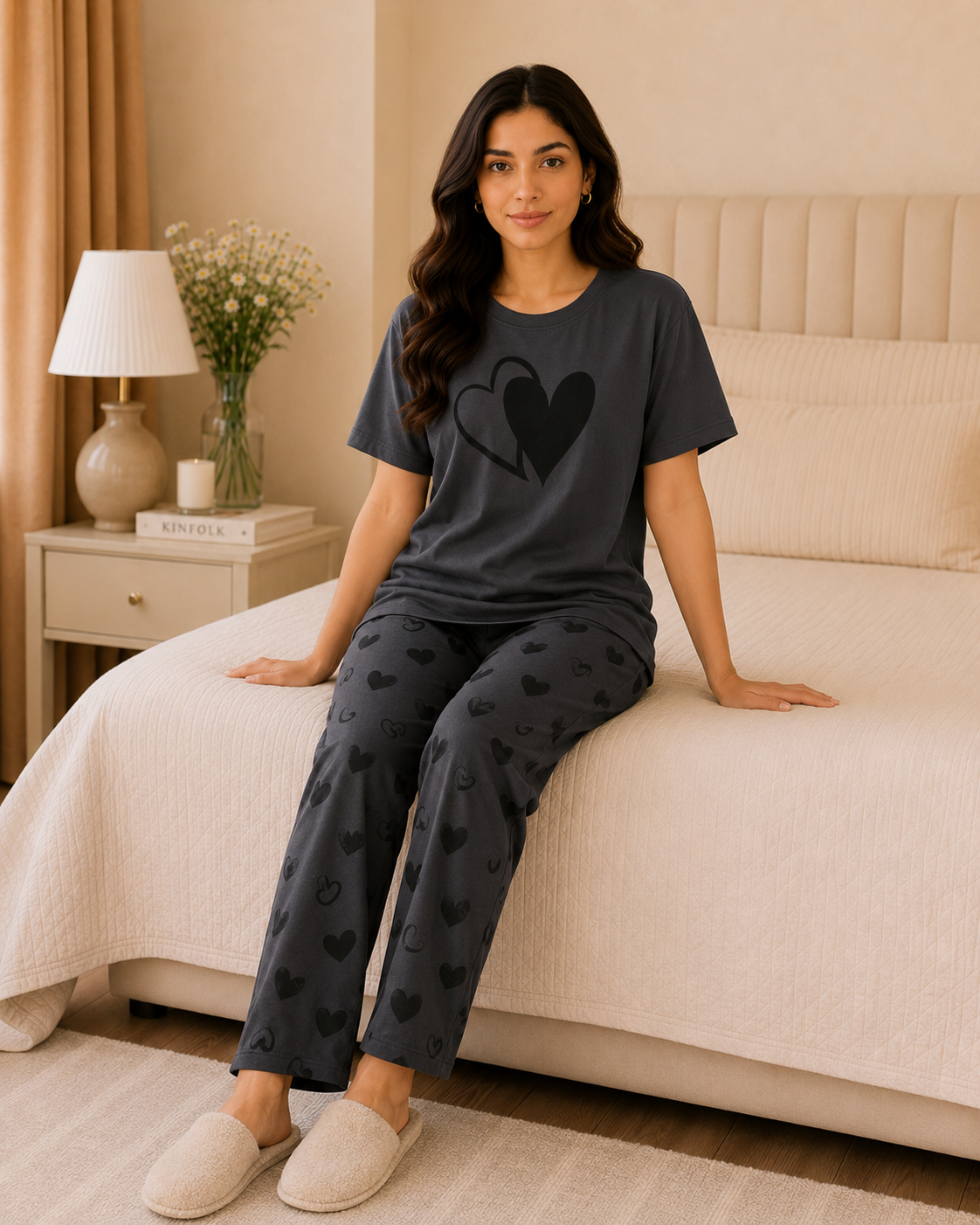 Grey Heart Printed Night Suit – view 5