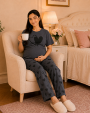 Grey Heart Maternity Cotton Night Suit – view 3