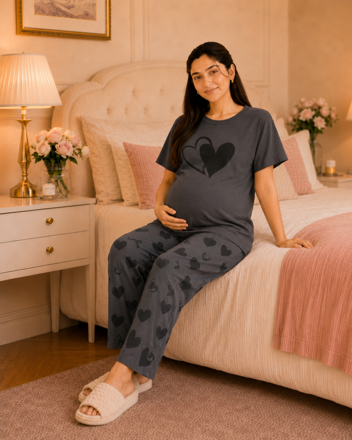 Grey Heart Maternity Cotton Night Suit – view 5