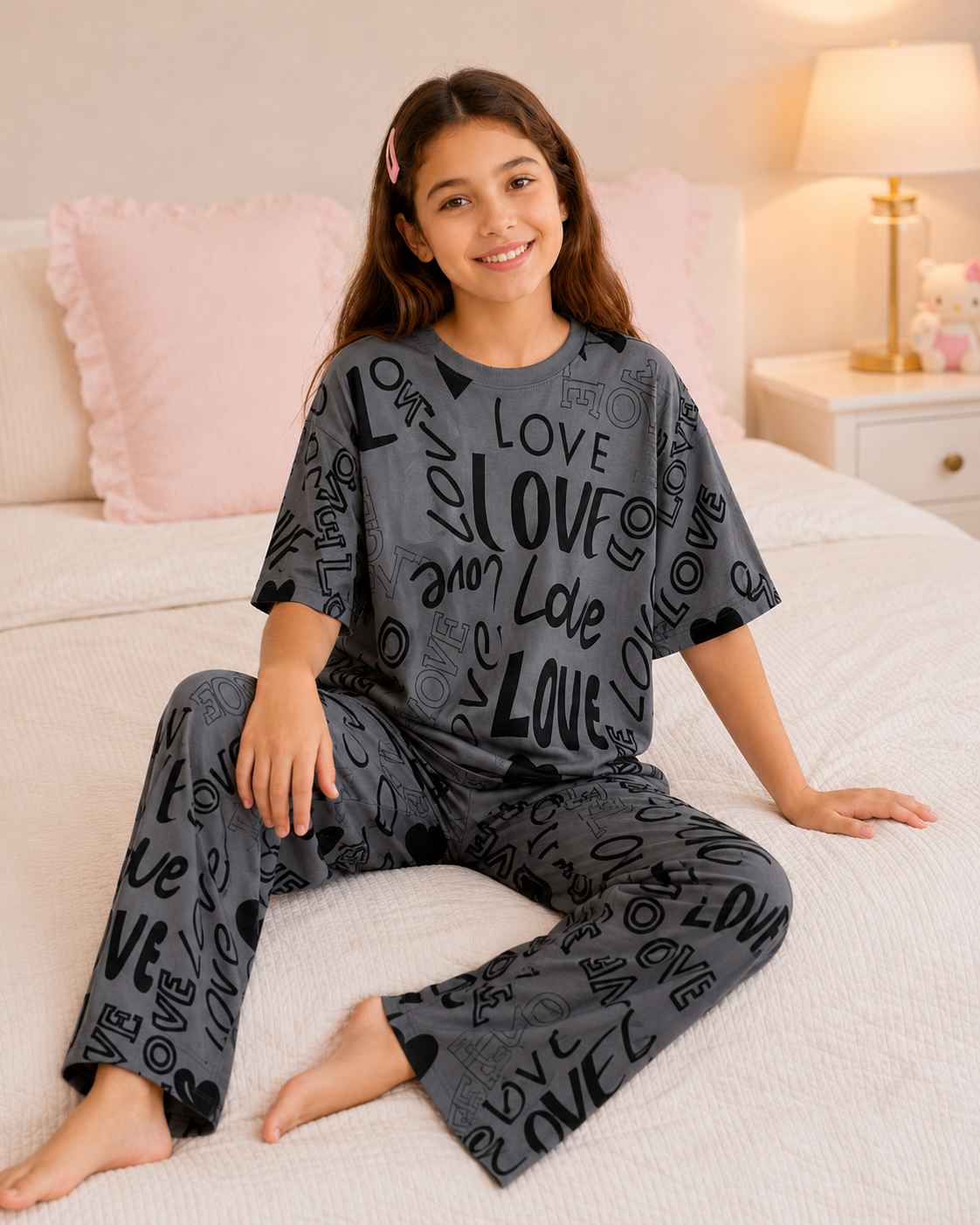 Grey Love Girls Night Suit