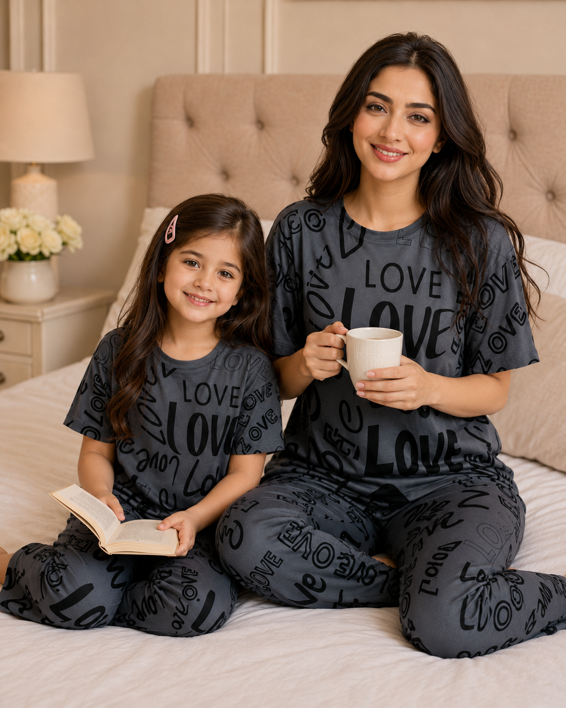 Grey Love Mom & Daughter Night Suit – view 5