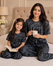 Grey Love Mom & Daughter Night Suit – view 5