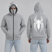 Grey Balaclava Spider Back Print Fleece Hoodie