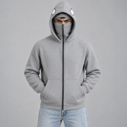 Grey Balaclava Spider Back Print Fleece Hoodie