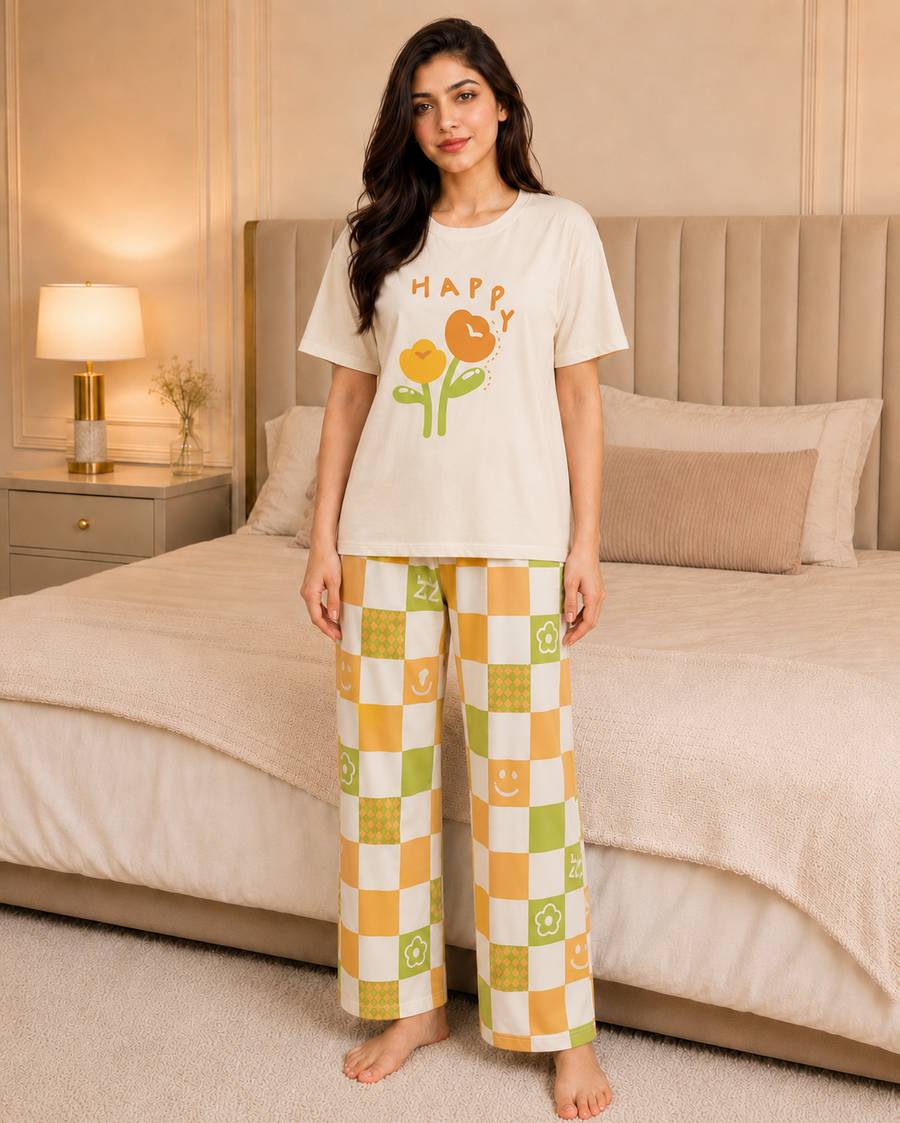 Happy Flower Printed Night Suit