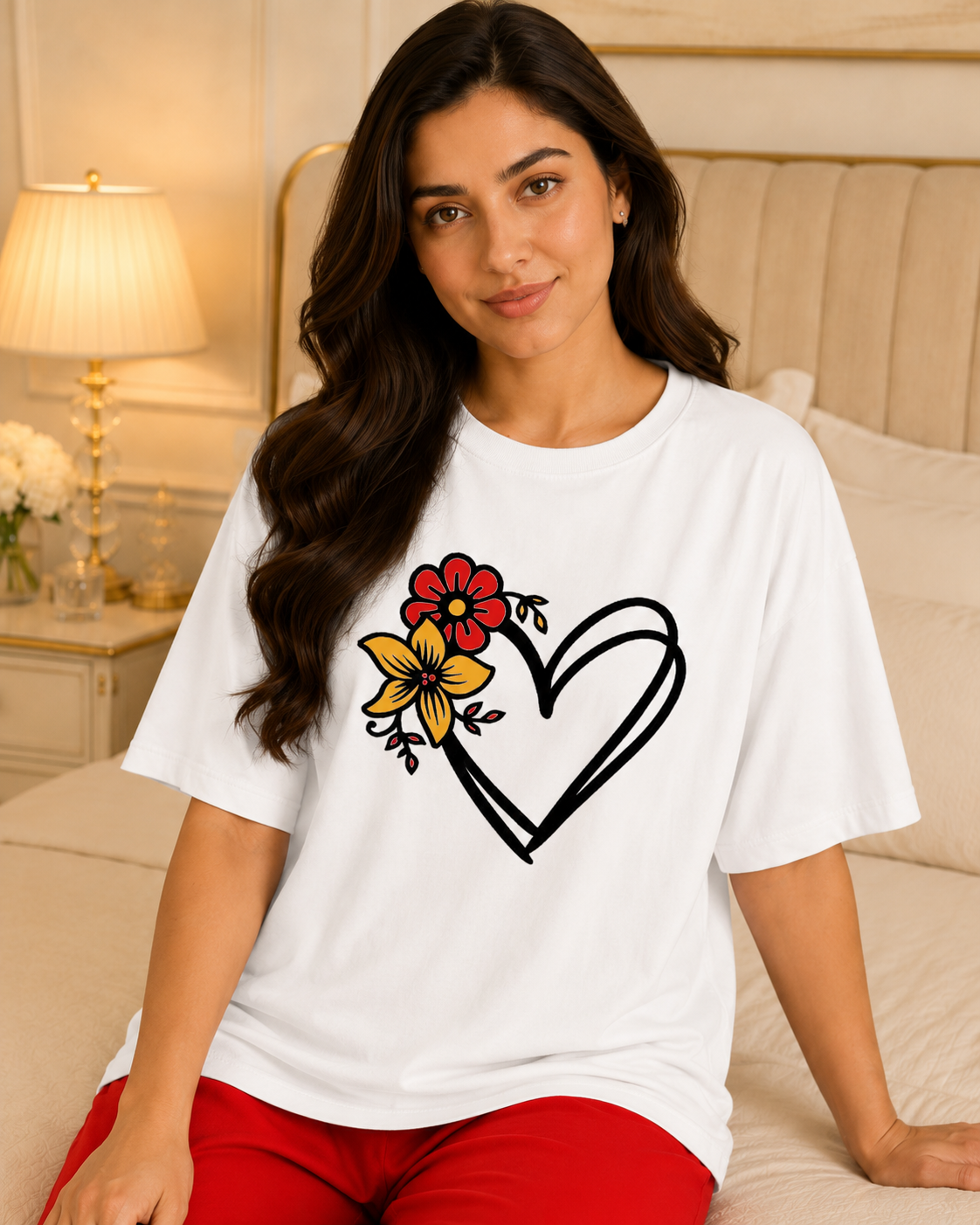Flower Heart White & Red Night Suit – view 3