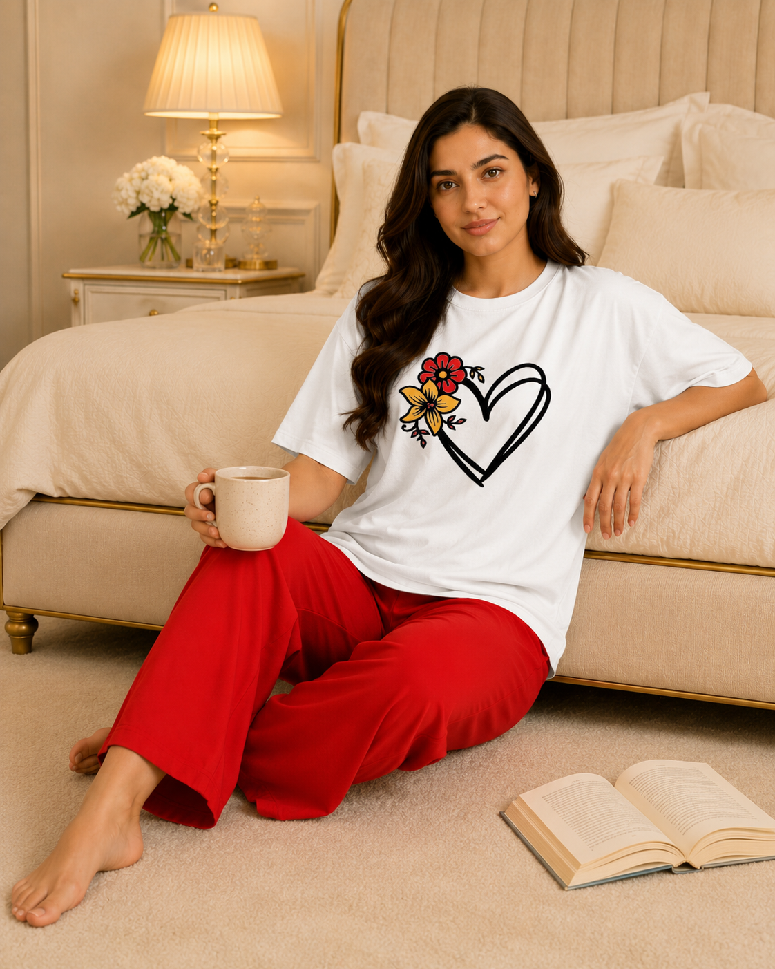 Flower Heart White & Red Night Suit – view 5