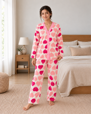 Pink Heart Premium Button-Down Night Suit - pose 1
