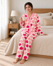 Pink Heart Premium Button-Down Night Suit - pose 5
