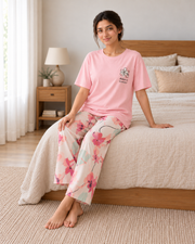 Pink Bird Printed Night Suit - pose 2