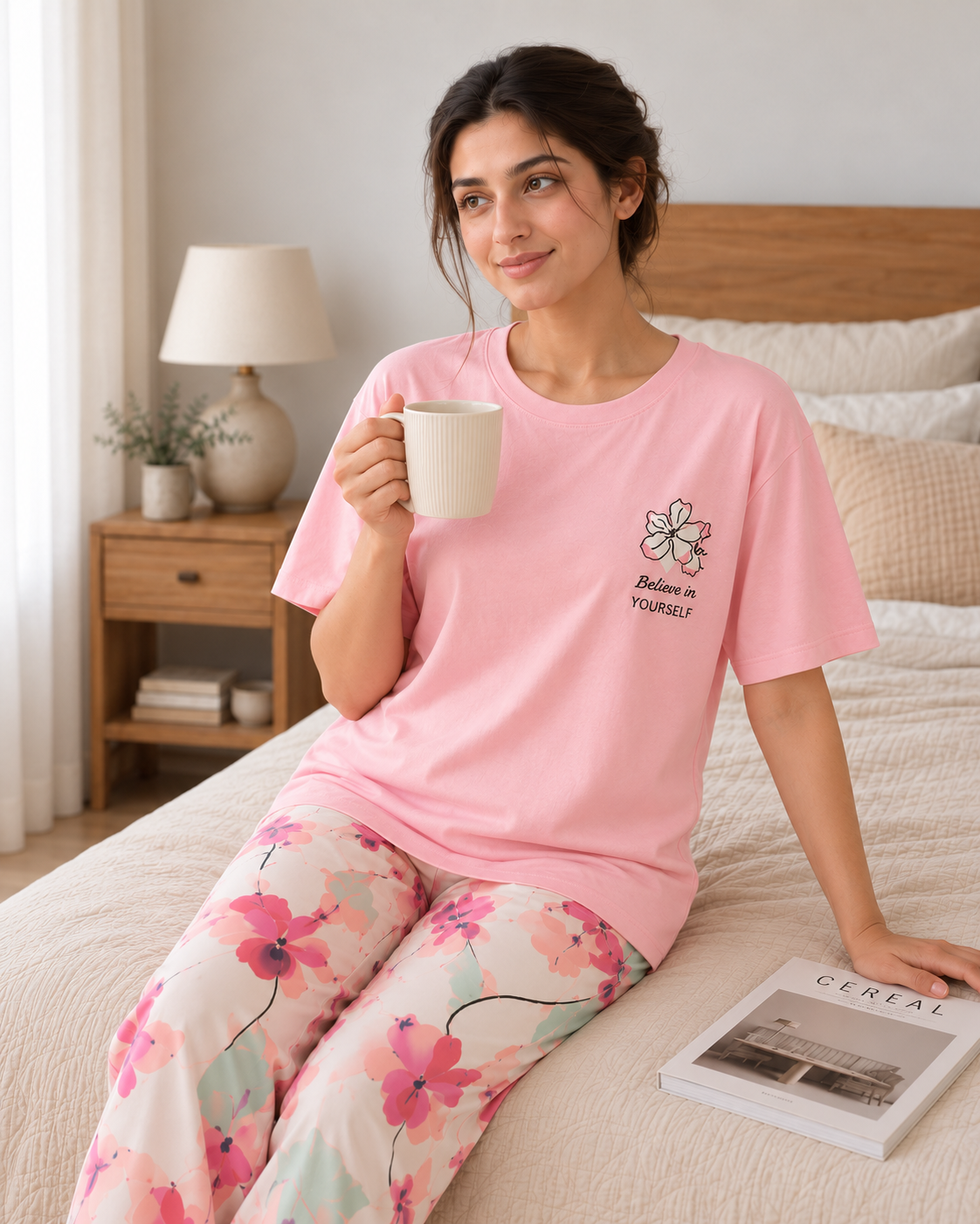 Pink Bird Printed Night Suit - pose 4