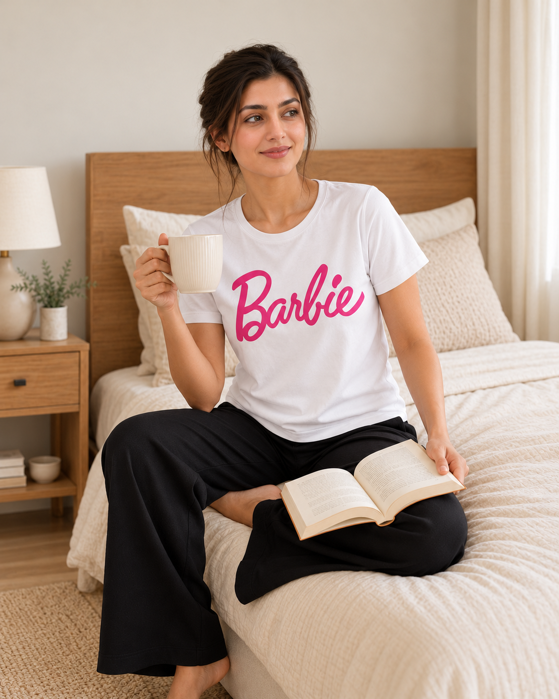 Glam Print White & Black Night Suit - pose 5
