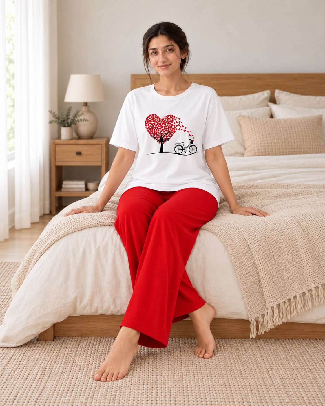 Heart Cycle White & Red Night Suit - pose 1