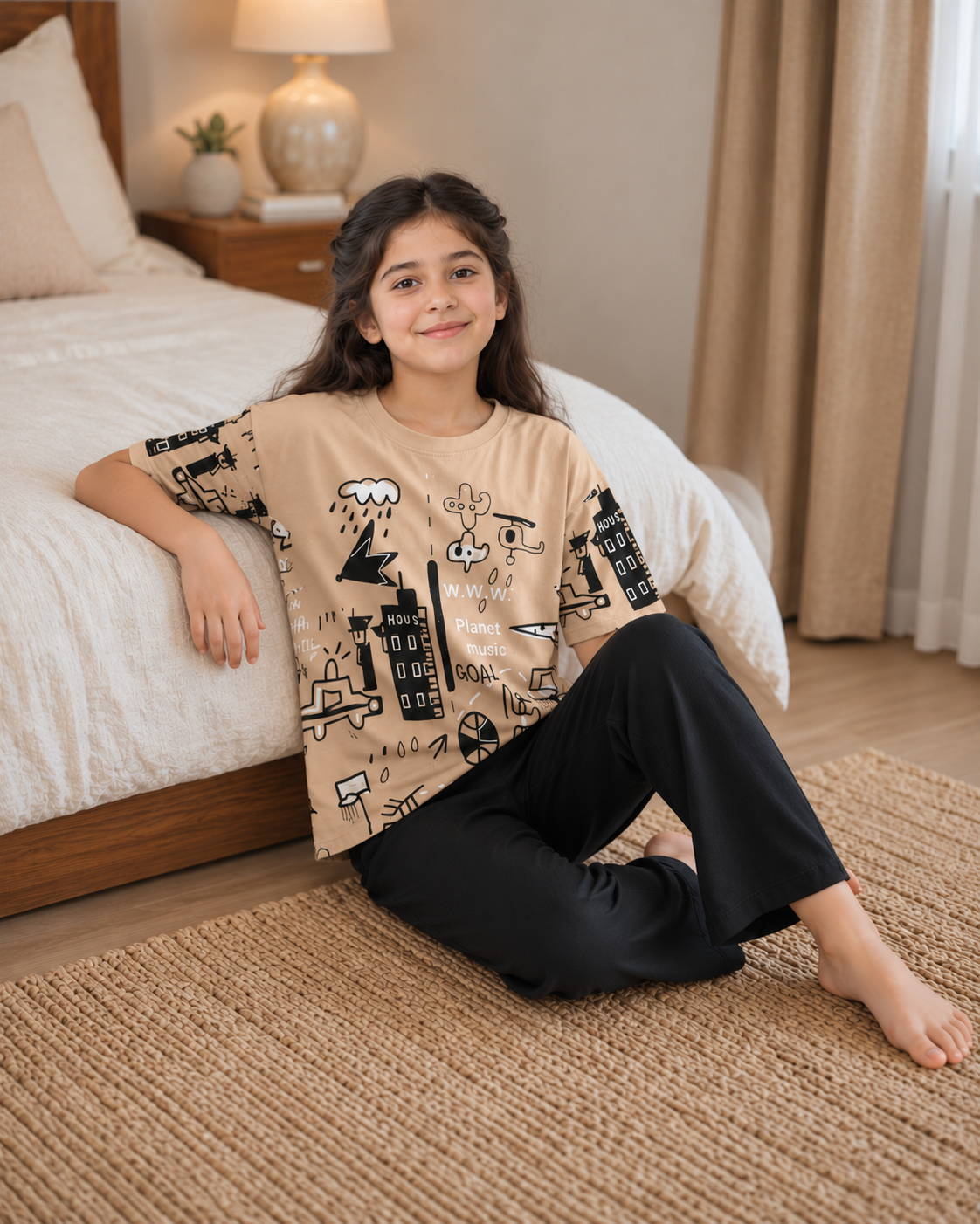 Brown Planet Girls Night Suit - pose 1