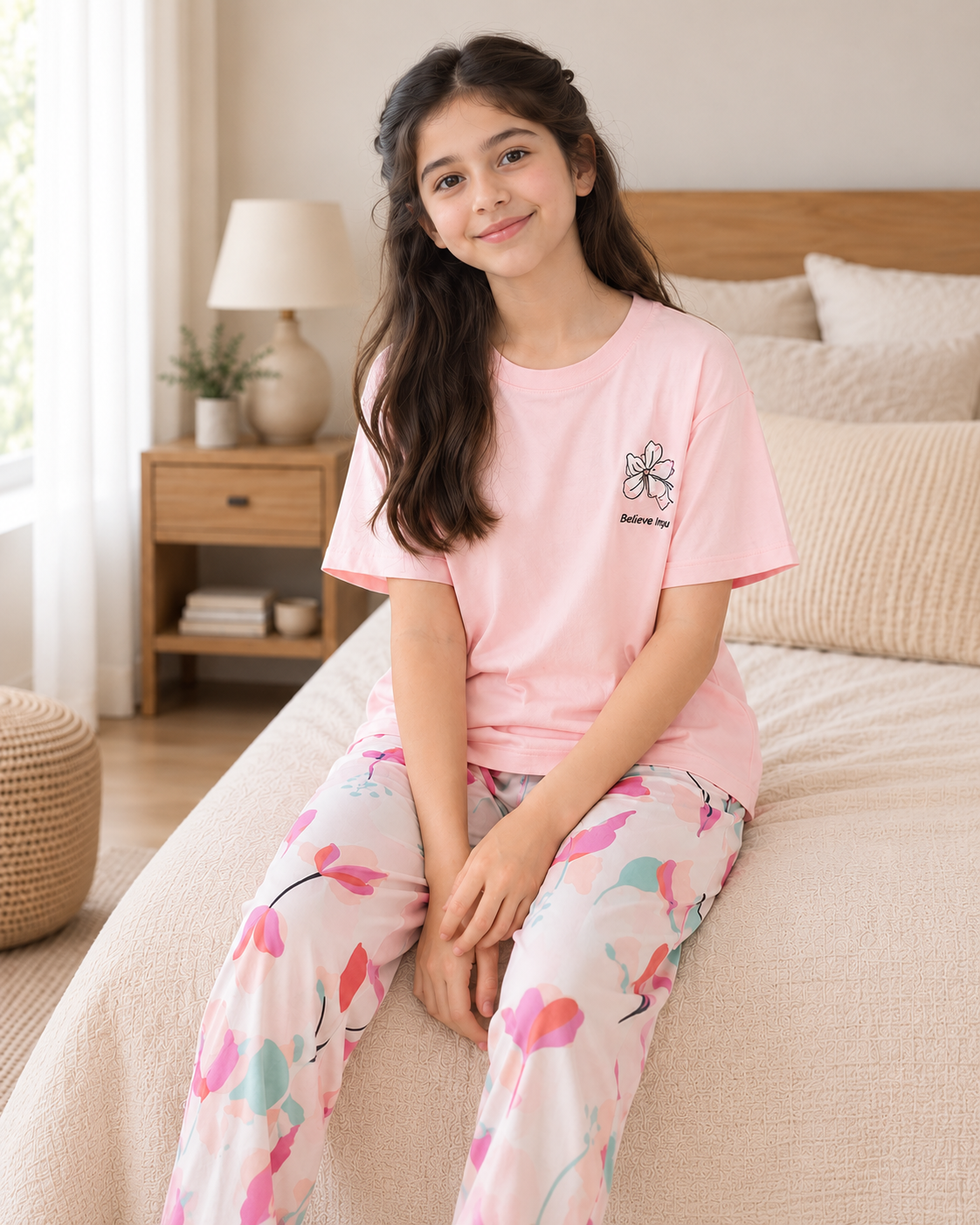 Pink Birds Girls Night Suit - pose 1