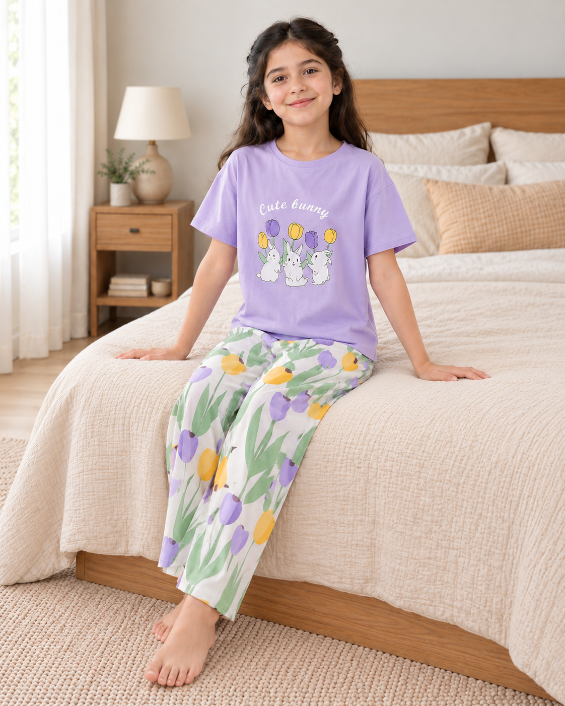 Purple Rabbit Girls Night Suit - pose 1