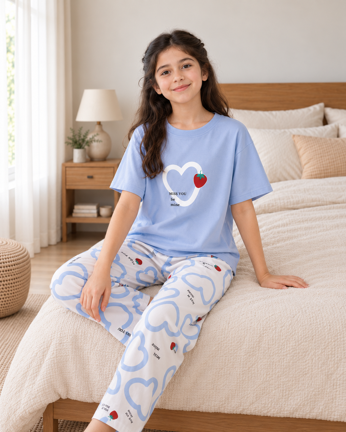 Strawberry Heart Girls Night Suit - pose 1