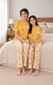 Yellow Panda Mom & Daughter Night Suit - pose 2
