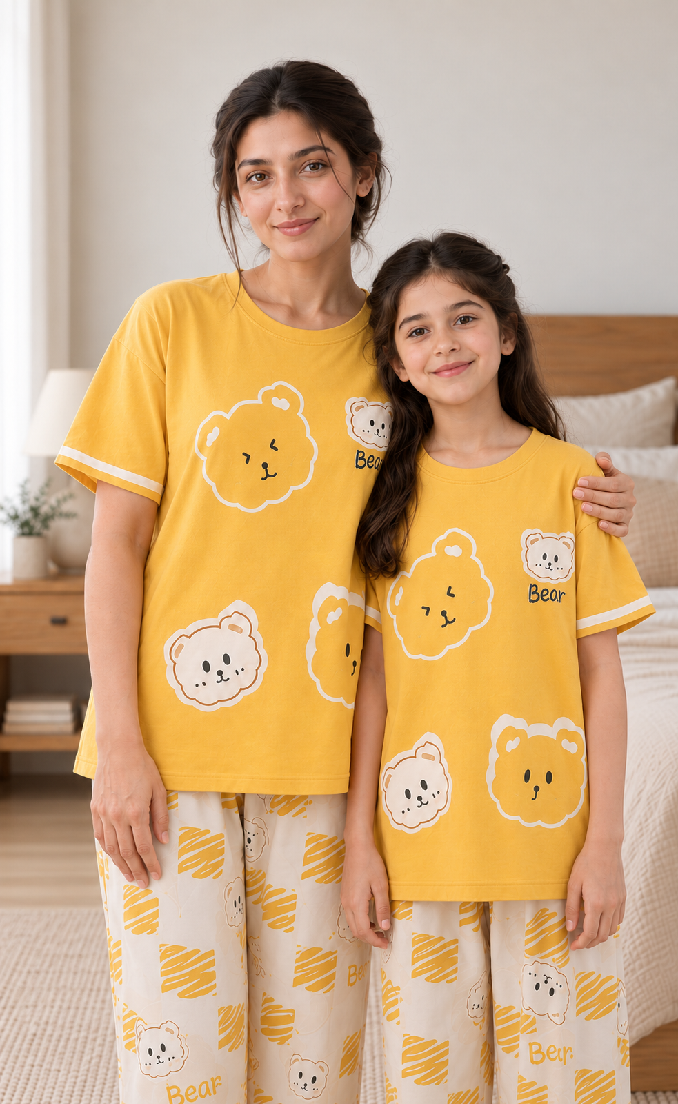 Yellow Panda Mom & Daughter Night Suit - pose 3