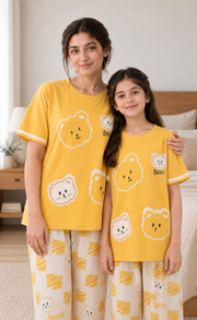 Yellow Panda Mom & Daughter Night Suit - pose 3