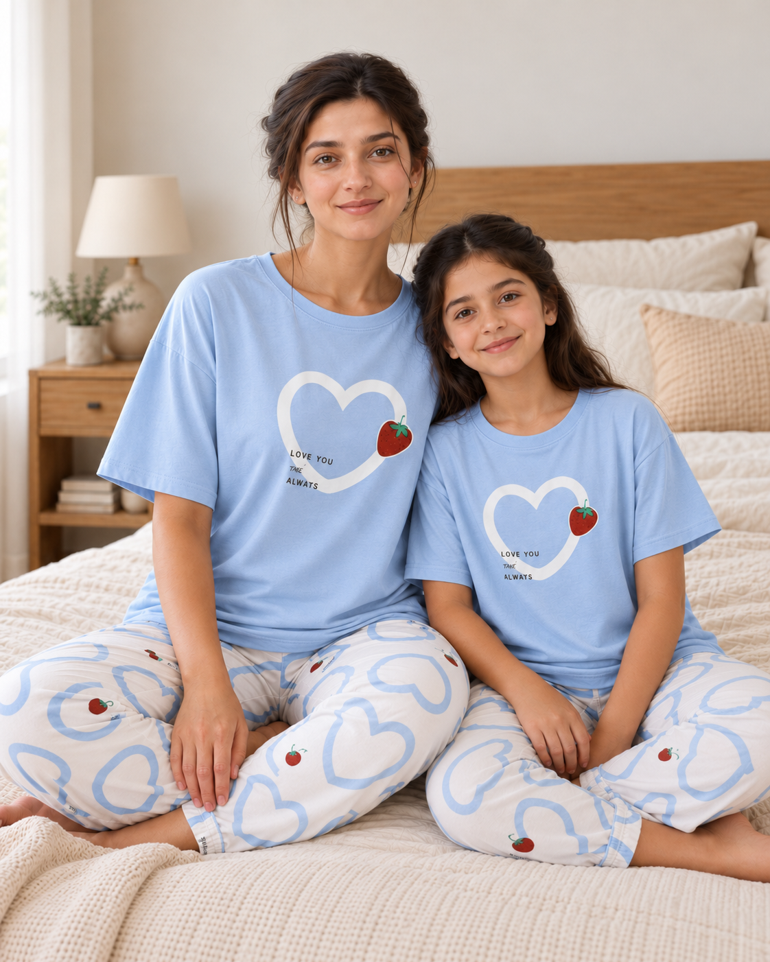 Strawberry Heart Mom & Daughter Night Suit - pose 1