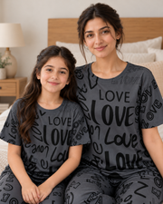 Grey Love Mom & Daughter Night Suit - pose 3