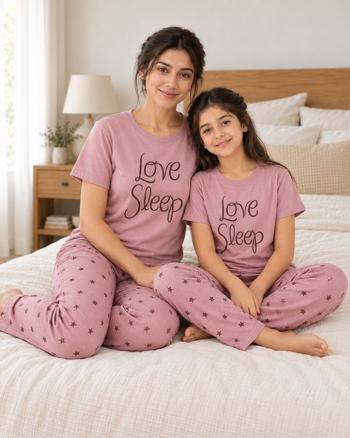 Love Sleep Mom & Daughter Night Suit - pose 1