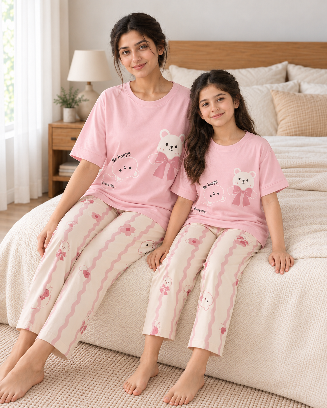 Pink Panda Mom & Daughter Night Suit - pose 1