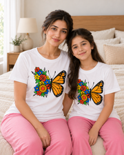 Butterfly White & Pink Mom & Daughter Night Suit - pose 3