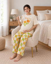 Happy Flower Maternity Cotton Night Suit - pose 2