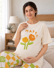 Happy Flower Maternity Cotton Night Suit - pose 3