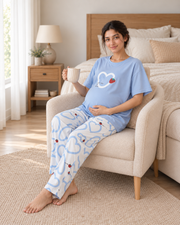 Strawberry Heart Maternity Cotton Night Suit - pose 5