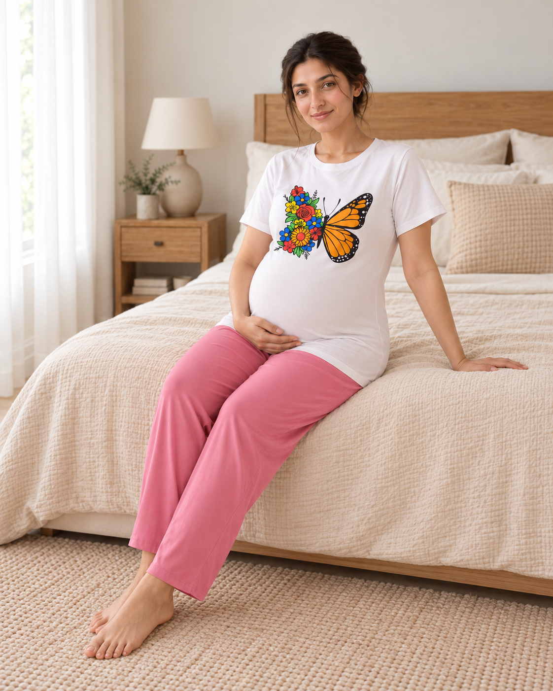 Butter Pink Maternity Night Suit - pose 1