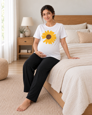 Yellow Sunflower Maternity Night Suit - pose 1