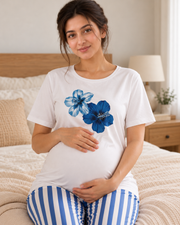 Blue Flower Maternity Night Suit - pose 3