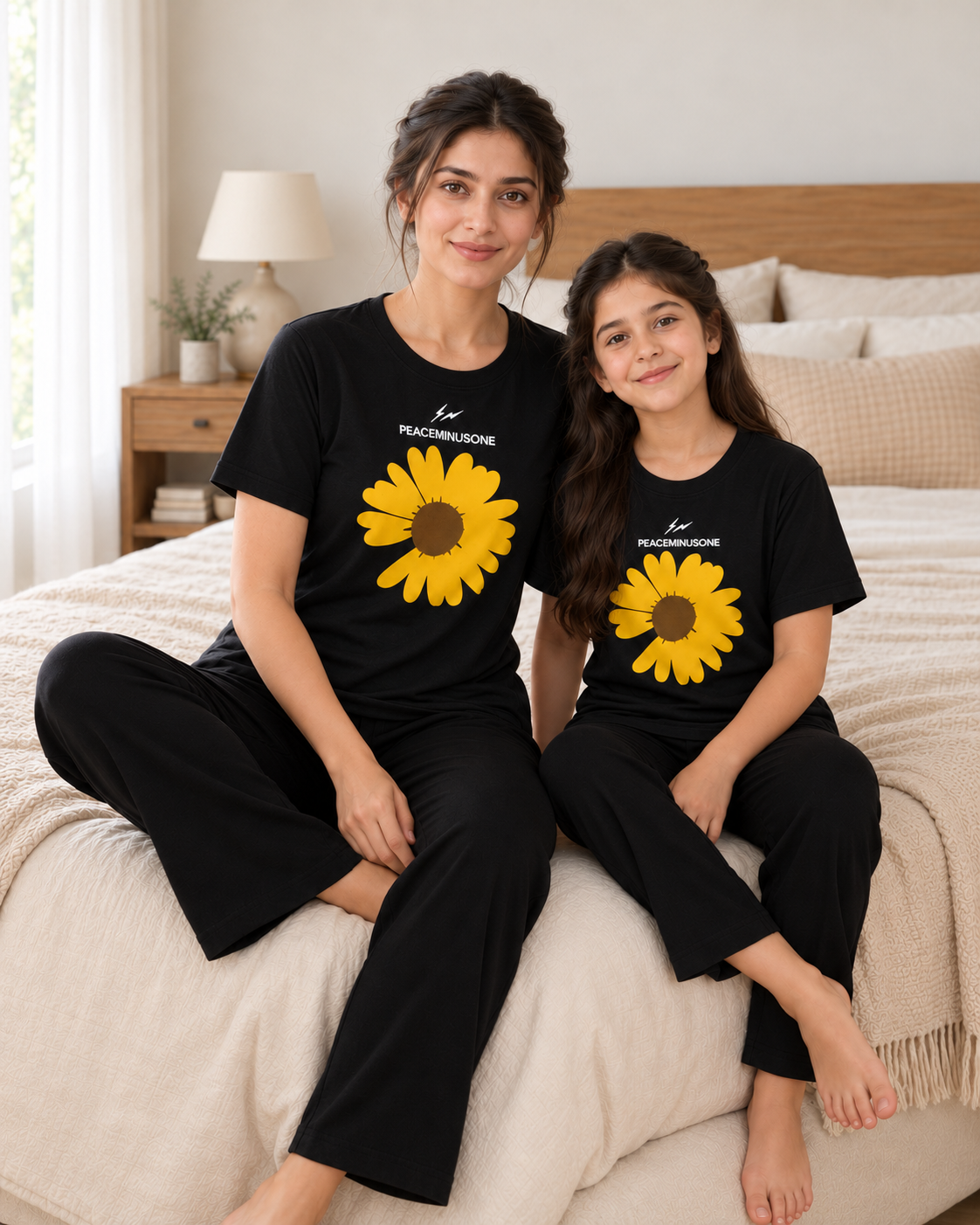 Yellow Sunflower Mom & Daughter Night Suit - pose 1