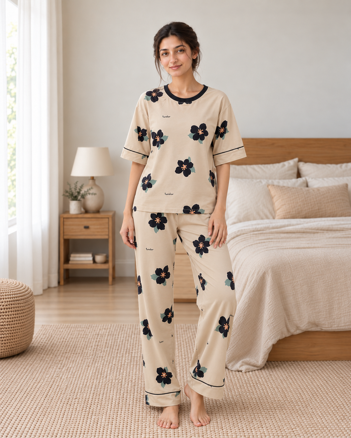 Skin Flower Printed Night Suit - pose 1