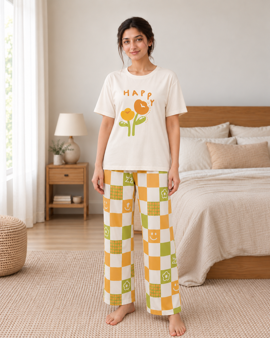 Happy Flower Printed Night Suit - pose 1