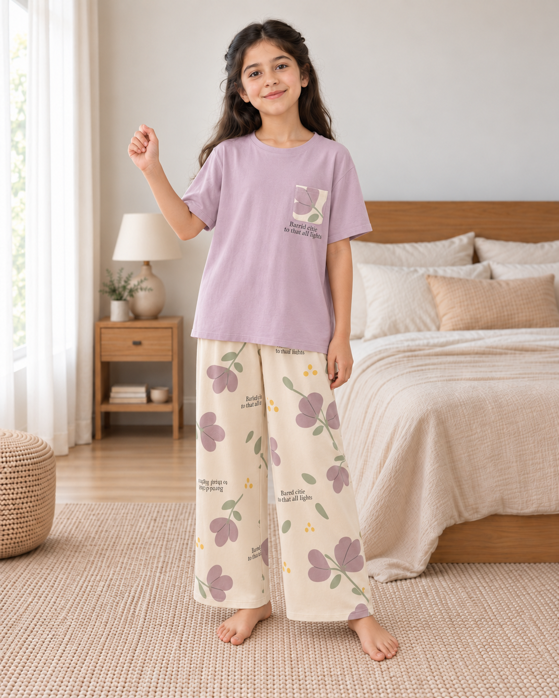 Purple Pocket Girls Night Suit - pose 1