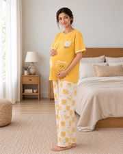 Yellow Panda Maternity Cotton Night Suit - pose 1