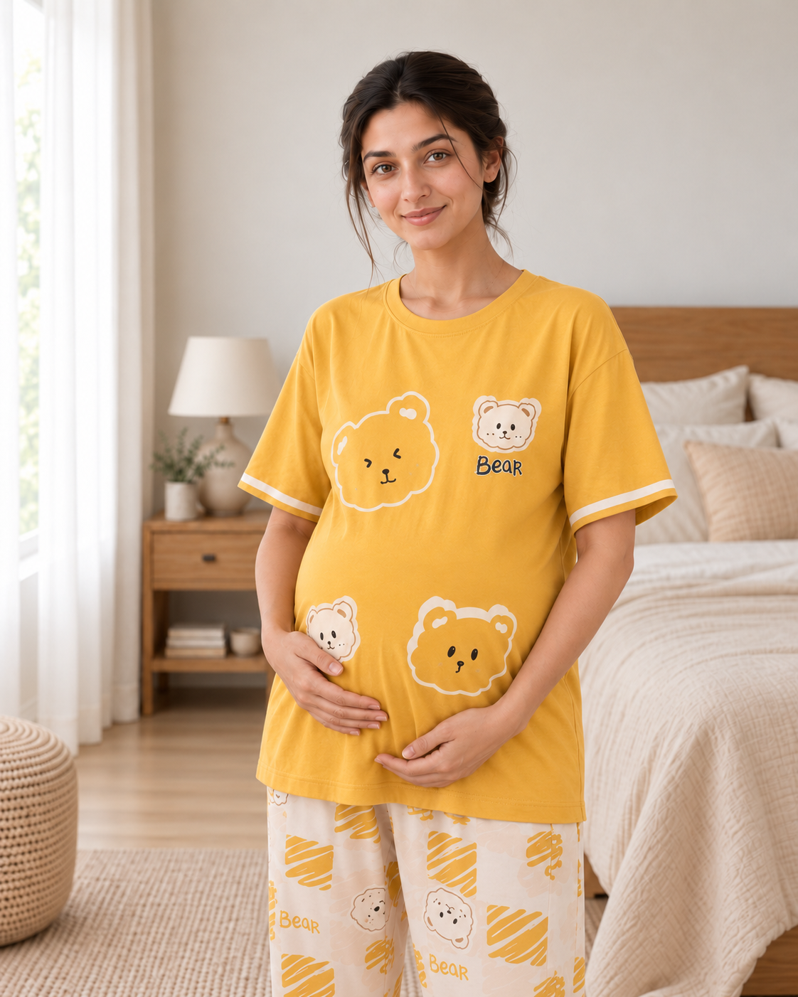 Yellow Panda Maternity Cotton Night Suit - pose 3