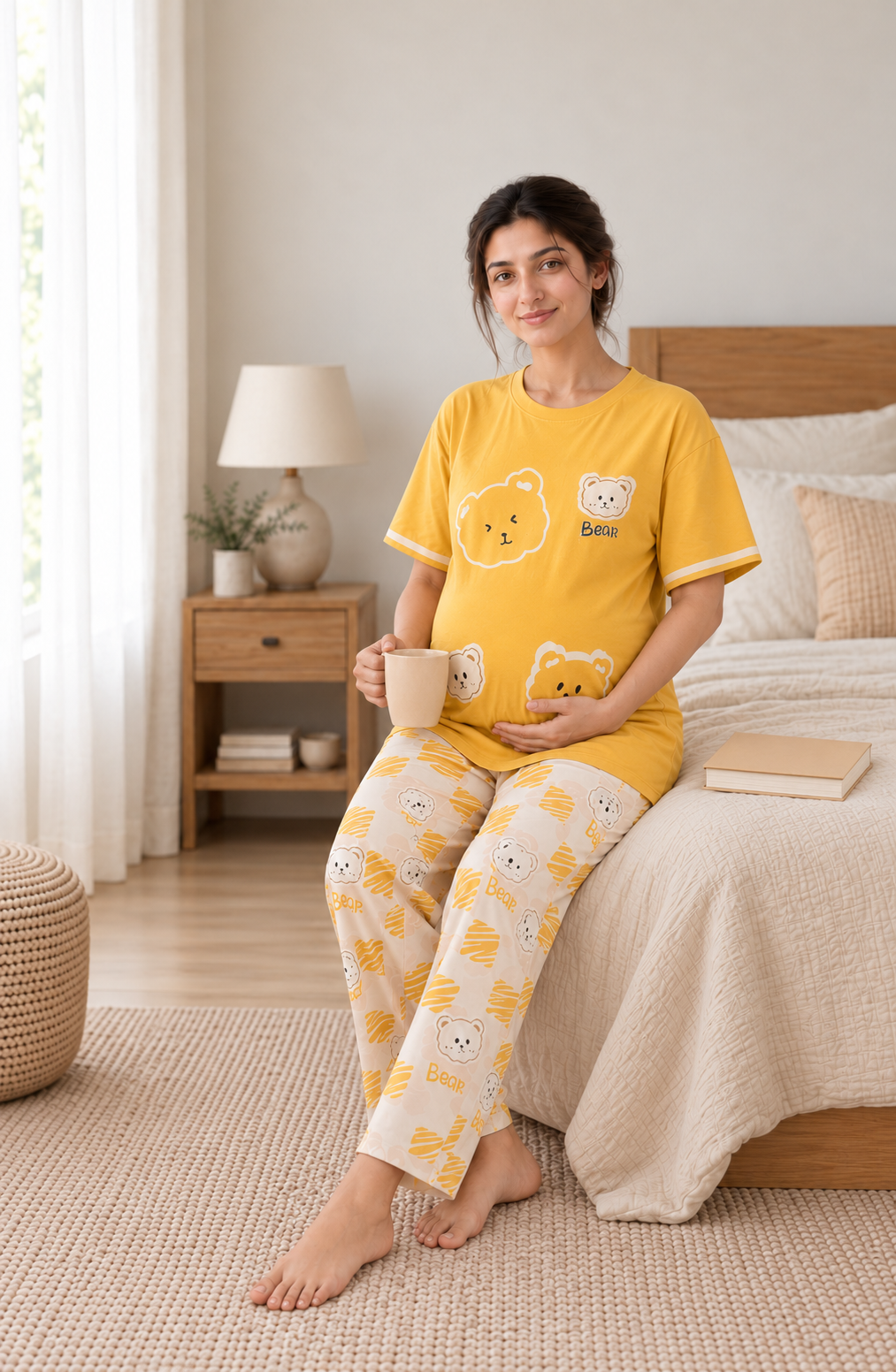Yellow Panda Maternity Cotton Night Suit - pose 5