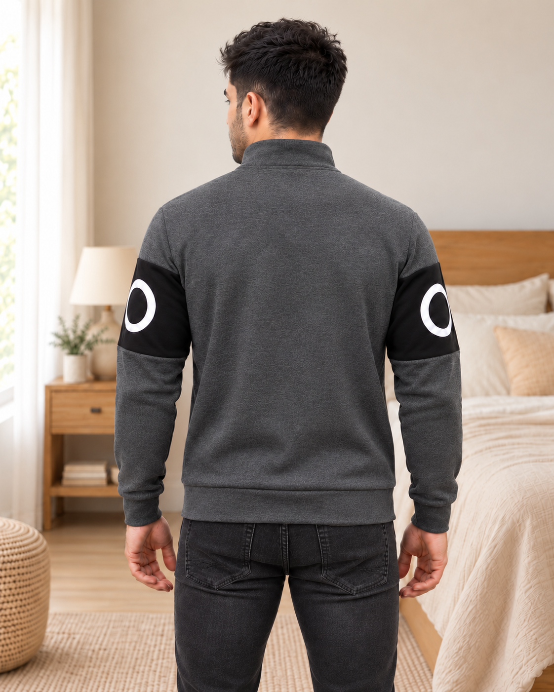 Charcoal & Black Colourblock Fleece Zip-Up Jacket - pose 4